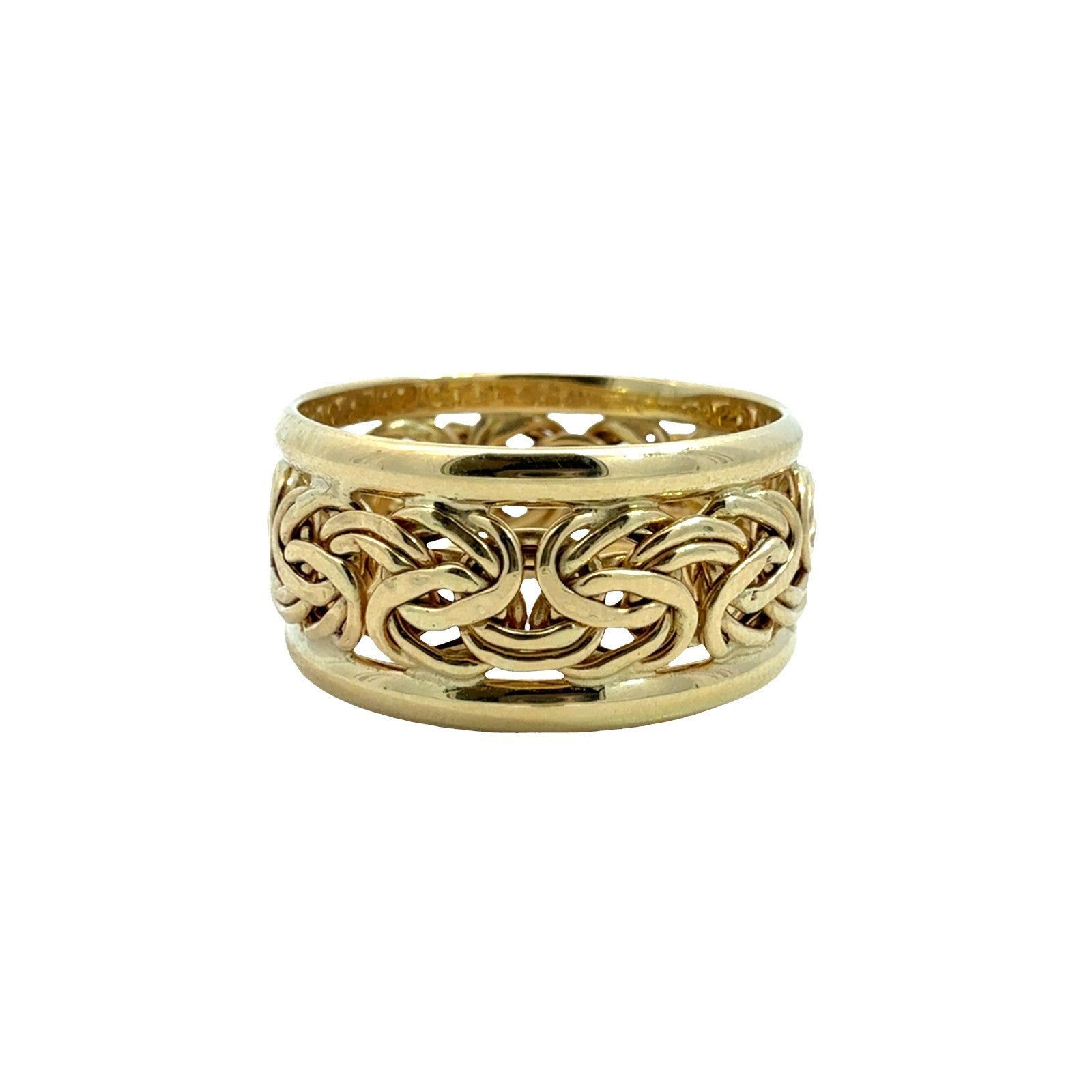 18k Yellow Gold Byzantine Link Wide Band Ring2