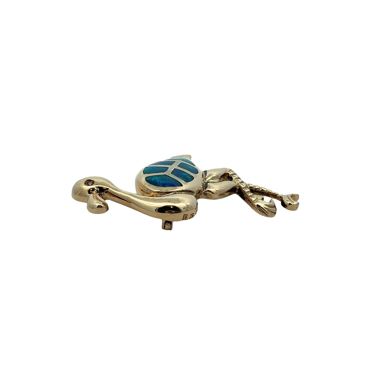 Vintage 14k Yellow Gold Opal Inlay & 0.01tcw Diamond Flamingo Pin/Pendant3