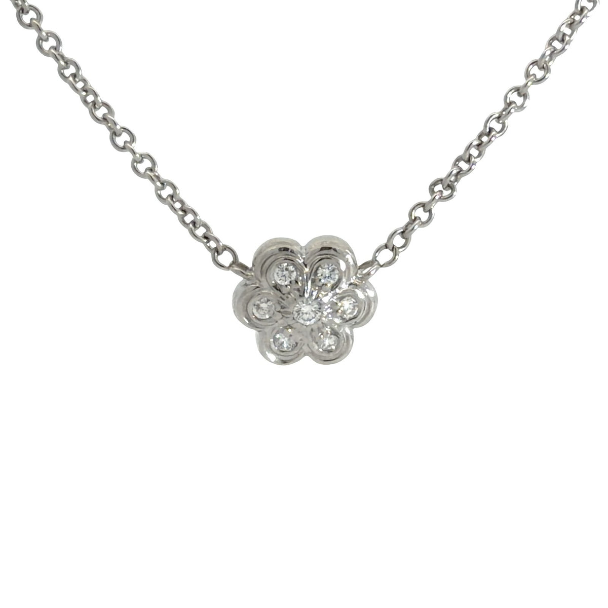 18k White Gold and 0.23cttw Diamond Floral Cluster Necklace0