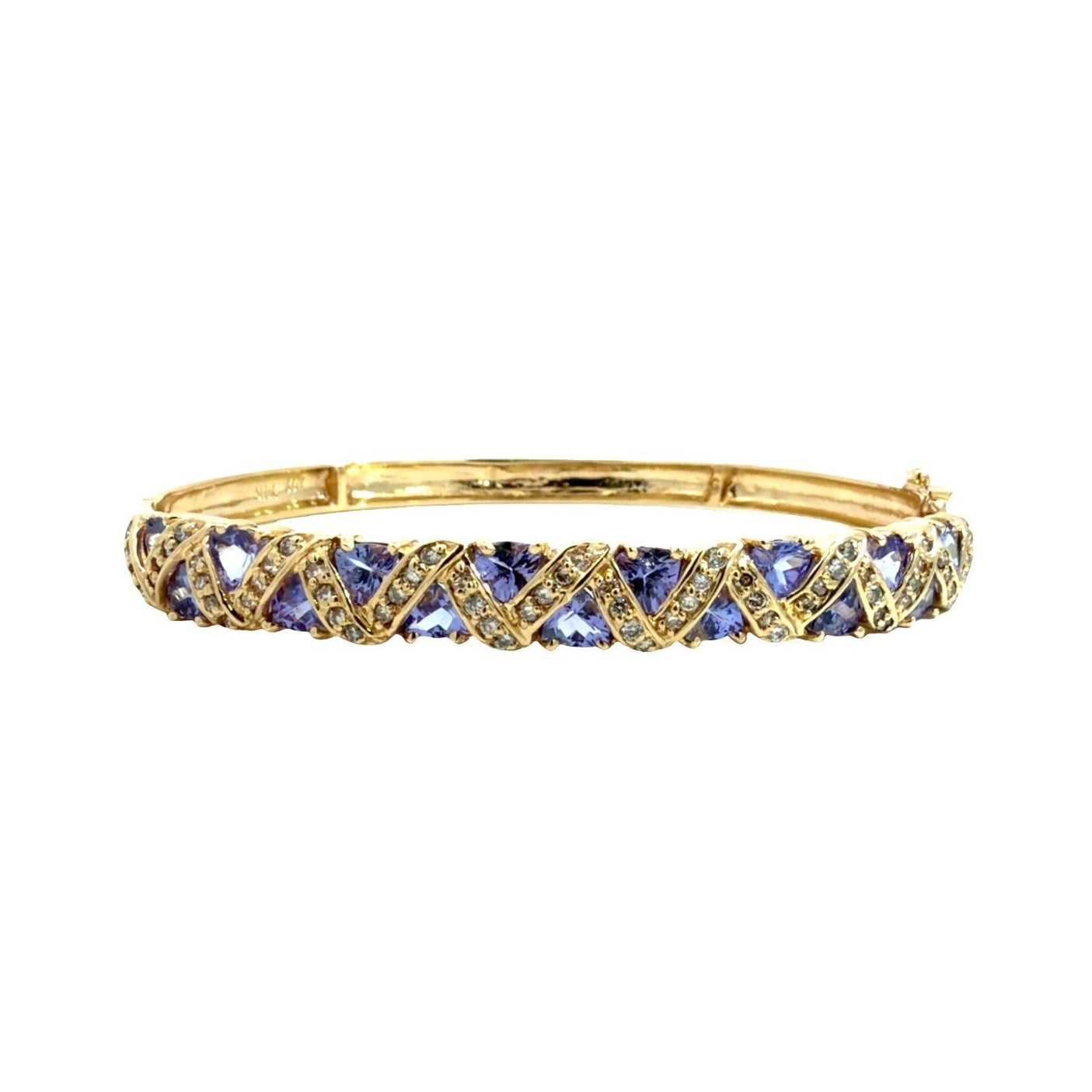 14k Yellow Gold 0.74cttw Diamond & 2.85cttw Iolite Criss-Cross Bangle Bracelet0
