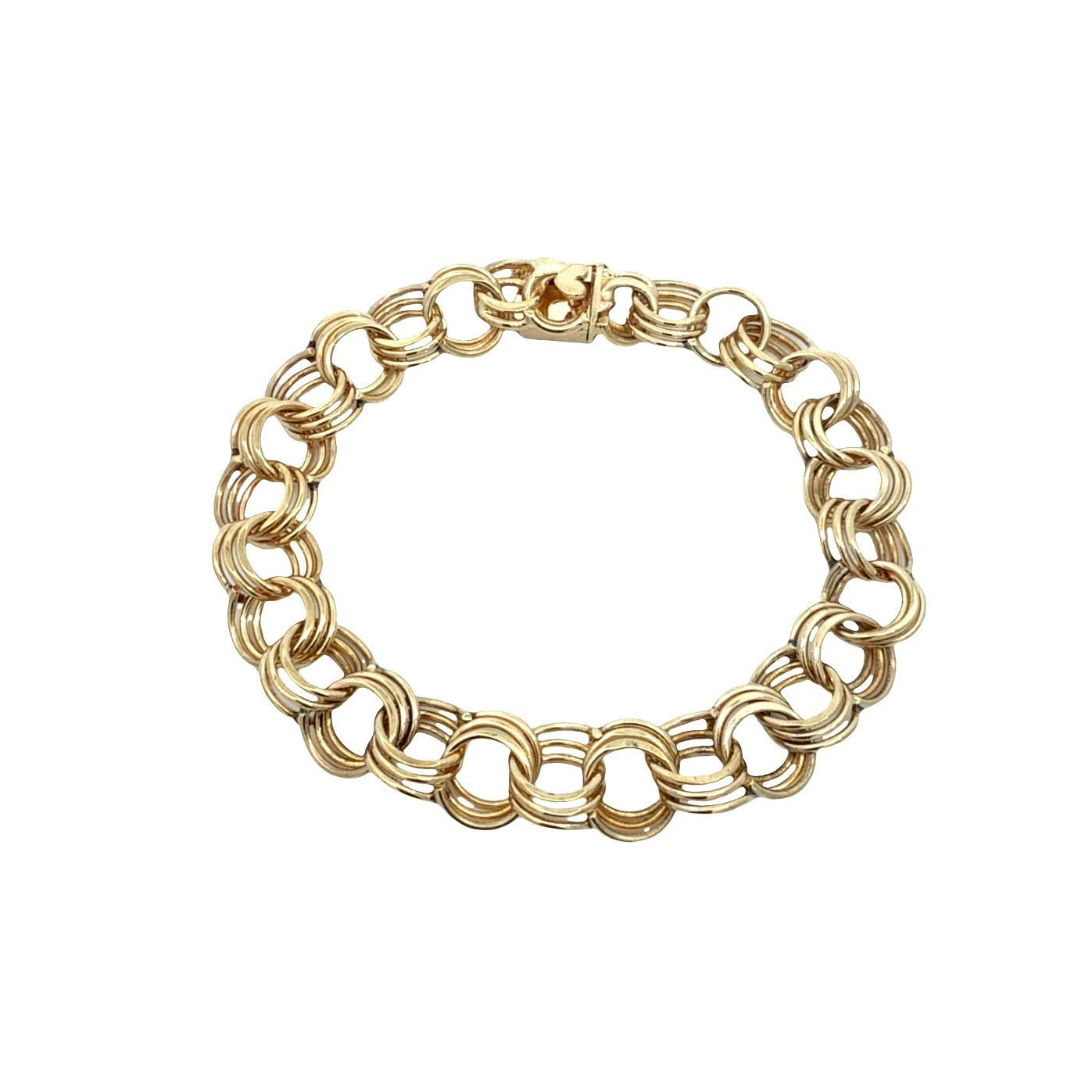 14k Yellow Gold Stamped Interlocking Triple Link Chain Bracelet 7.5"0