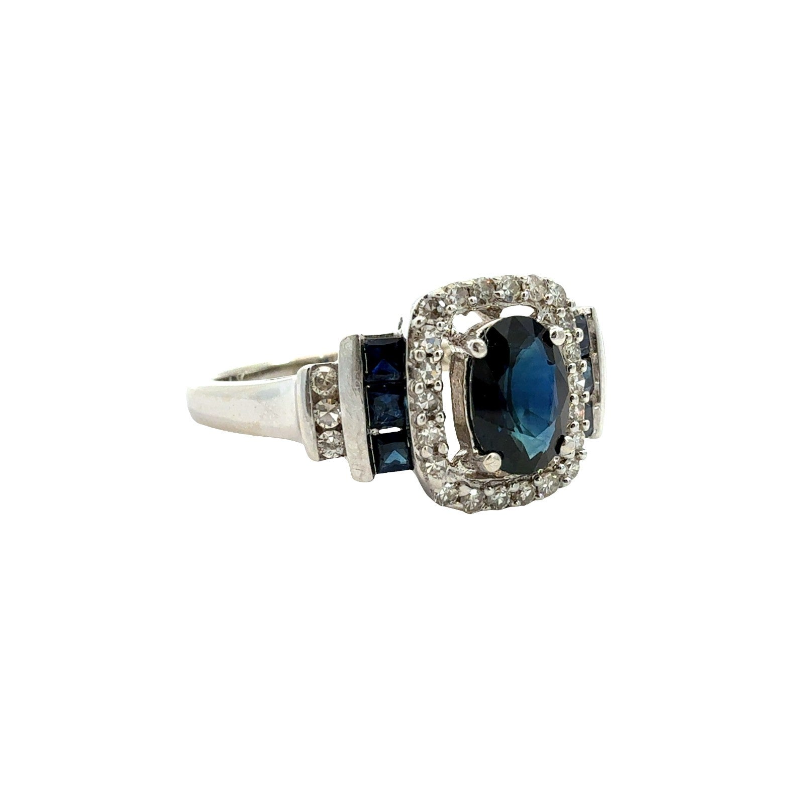 14k White Gold 0.87cttw Sapphire and 0.21cttw Diamond Halo Cocktail Ring1