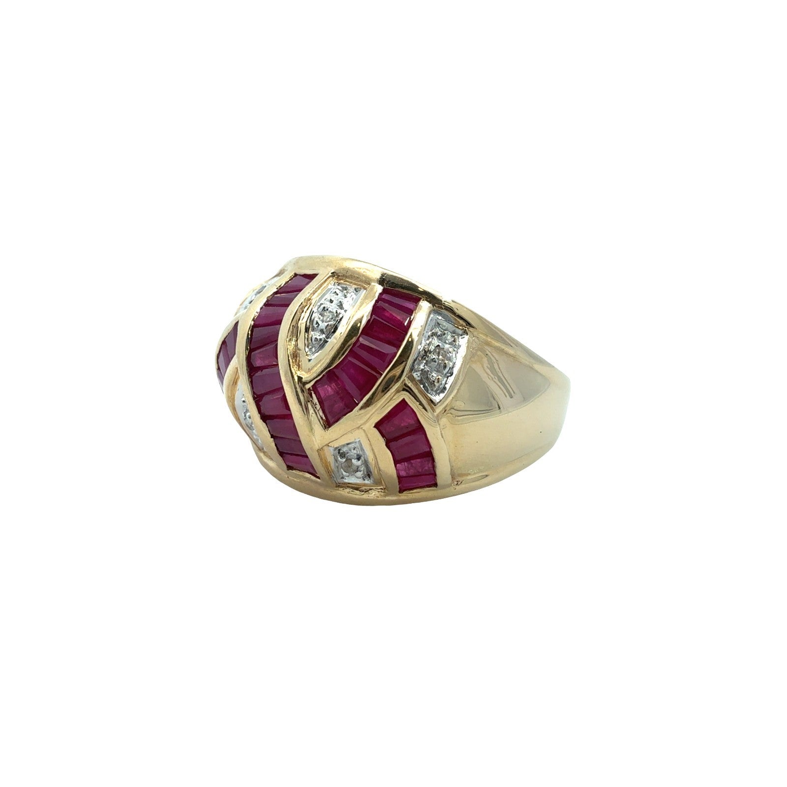 Vintage 14k Yellow Gold 0.03cttw Diamond and 0.82cttw Ruby Dome Cocktail Ring0