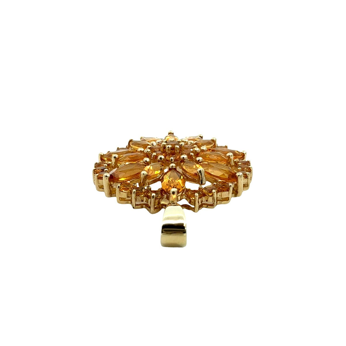 Vintage 14k Yellow Gold 5.20cttw Citrine Floral Cluster Pendant4