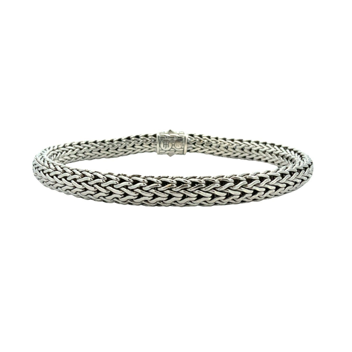 John Hardy Sterling Silver Icon Bracelet with Pavé Diamond Clasp 7.25"0