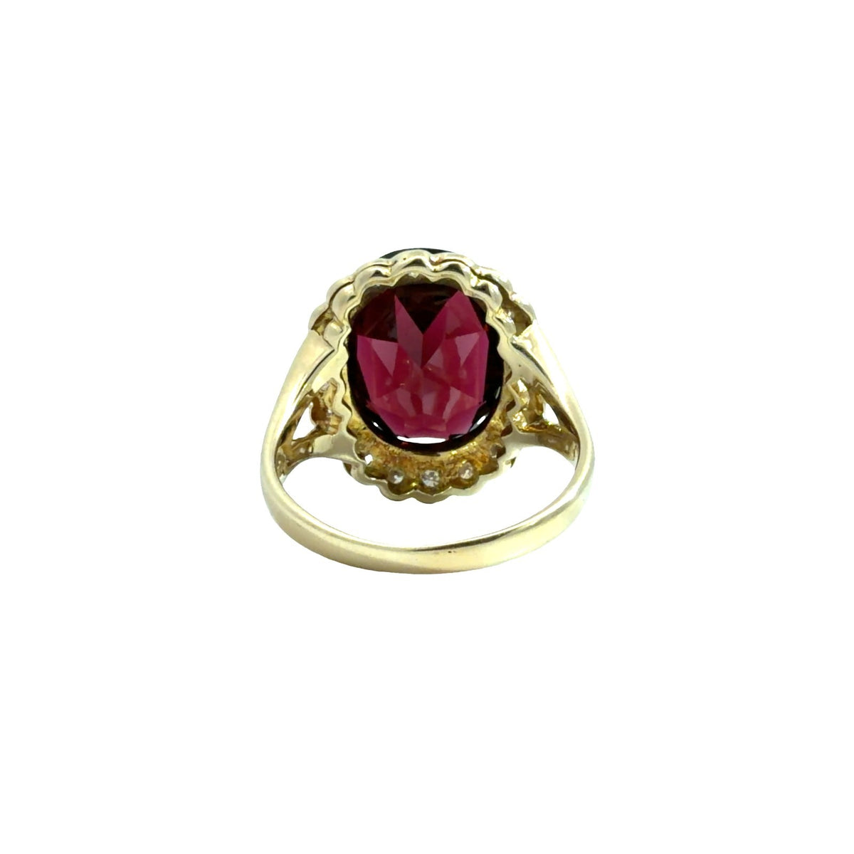 14k Yellow Gold 11.82tcw Garnet & 0.55cttw Diamond Halo Cocktail Ring Size 5.53