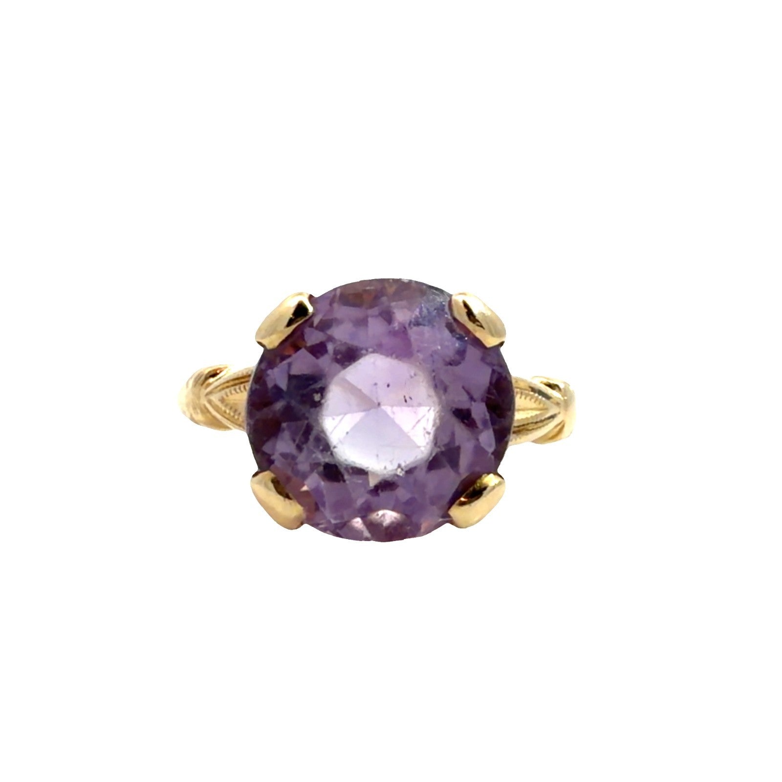 Vintage 14k Yellow Gold Stamped Ring with 3.38ctw Solitaire Amethyst Size 50