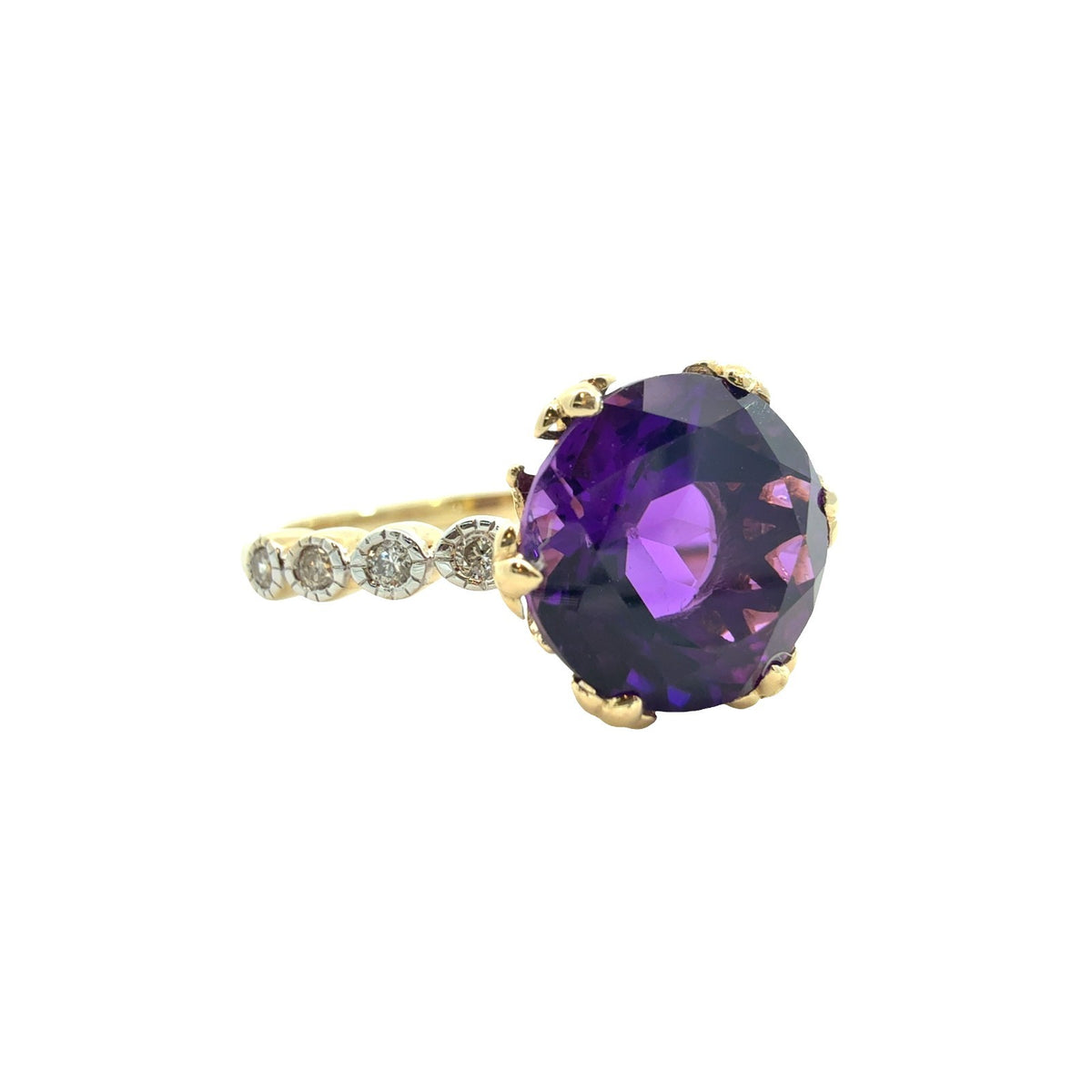 14k Yellow Gold Two Tone 2.92ctw Amethyst and 0.12ctw Diamond Cocktail Ring 7.751