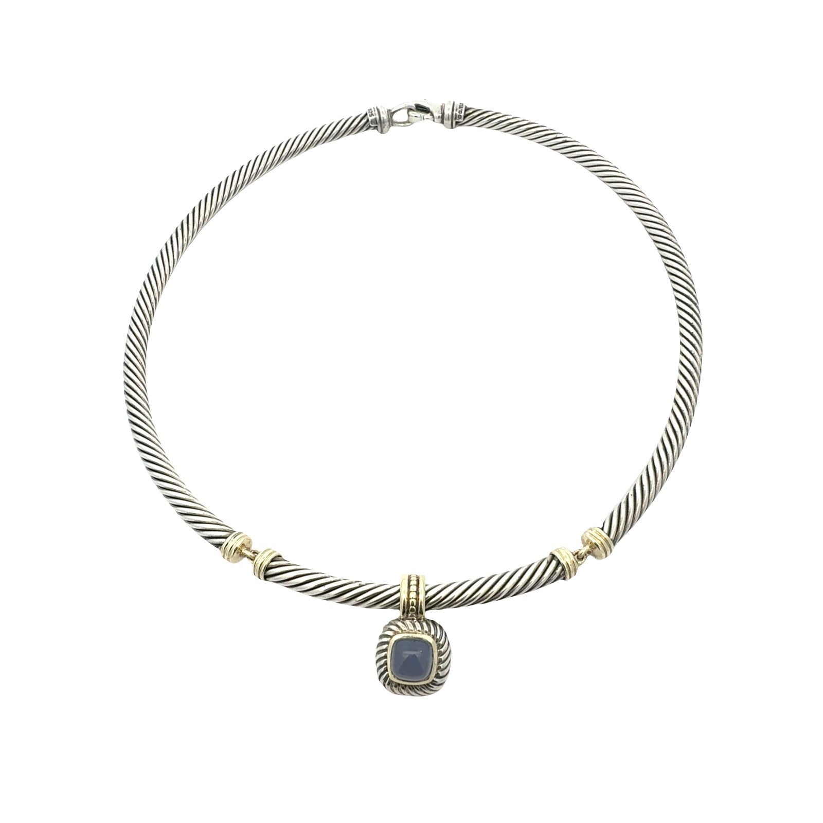 David Yurman Sterling Silver & 14k Twisted Cable Moonstone Pendant Choker0