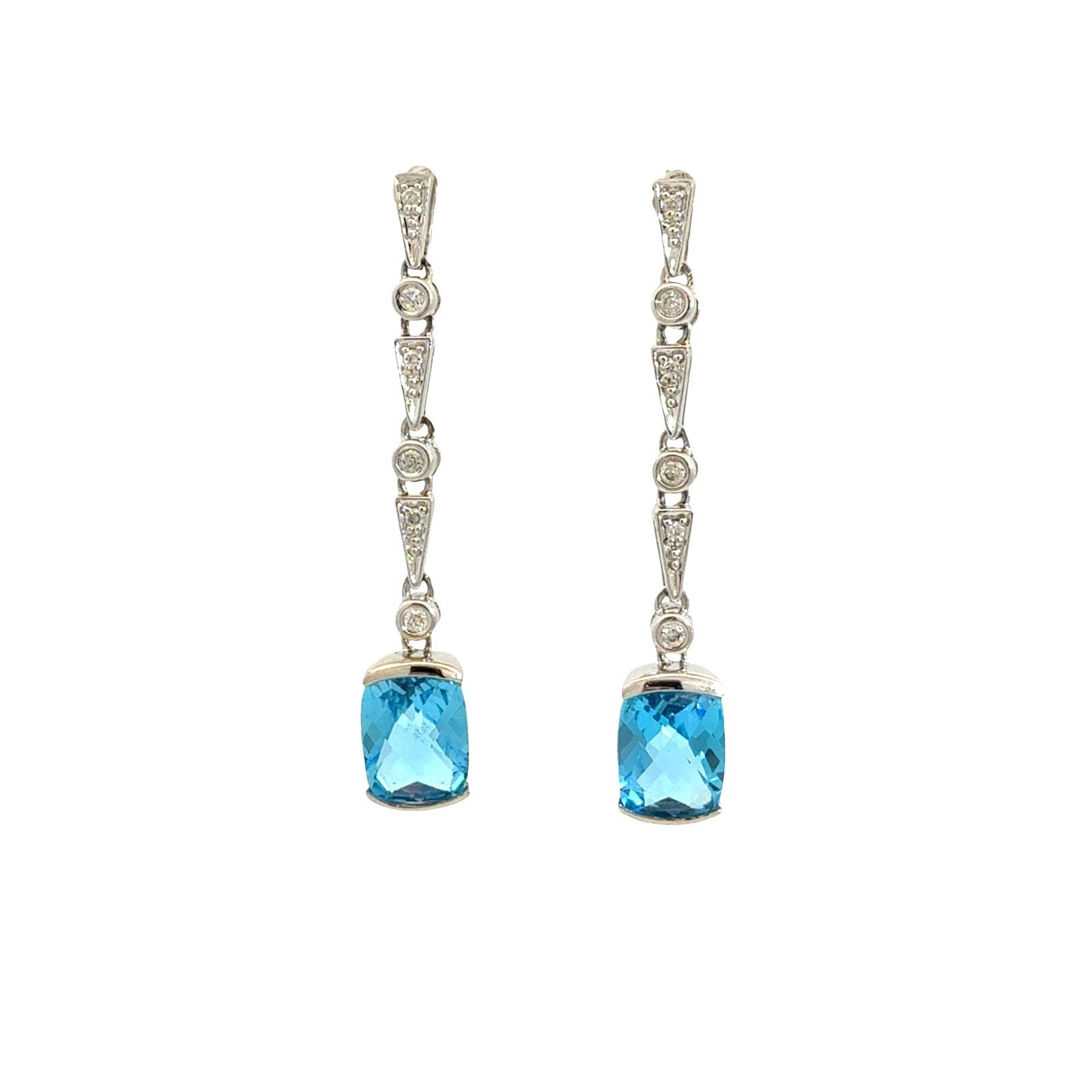 14k White Gold 4.41cttw Blue Topaz & 0.17cttw Diamond Linear Drop Earrings 0
