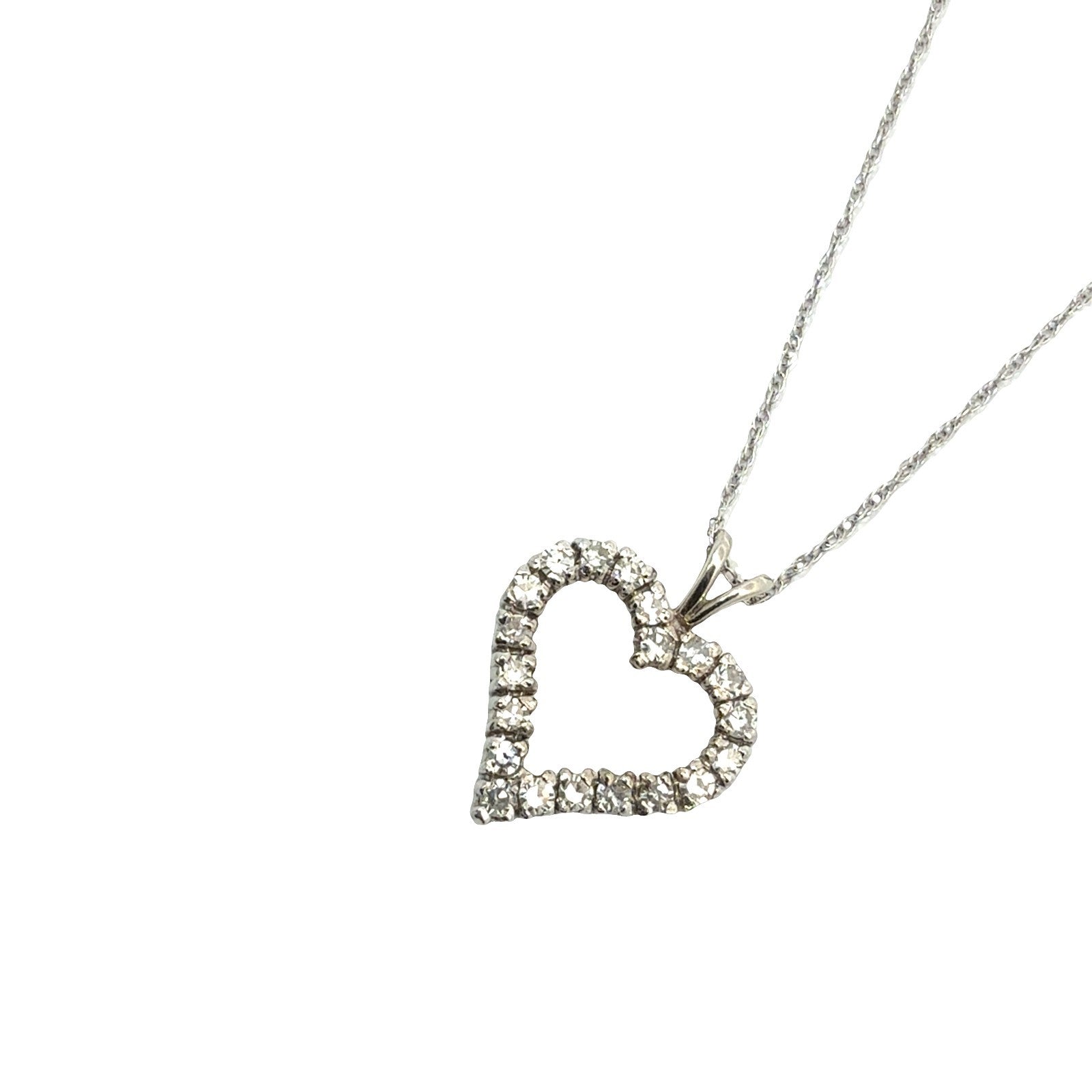 14k White Gold Stamped 0.33cttw Diamond Open Heart Pendant Necklace1