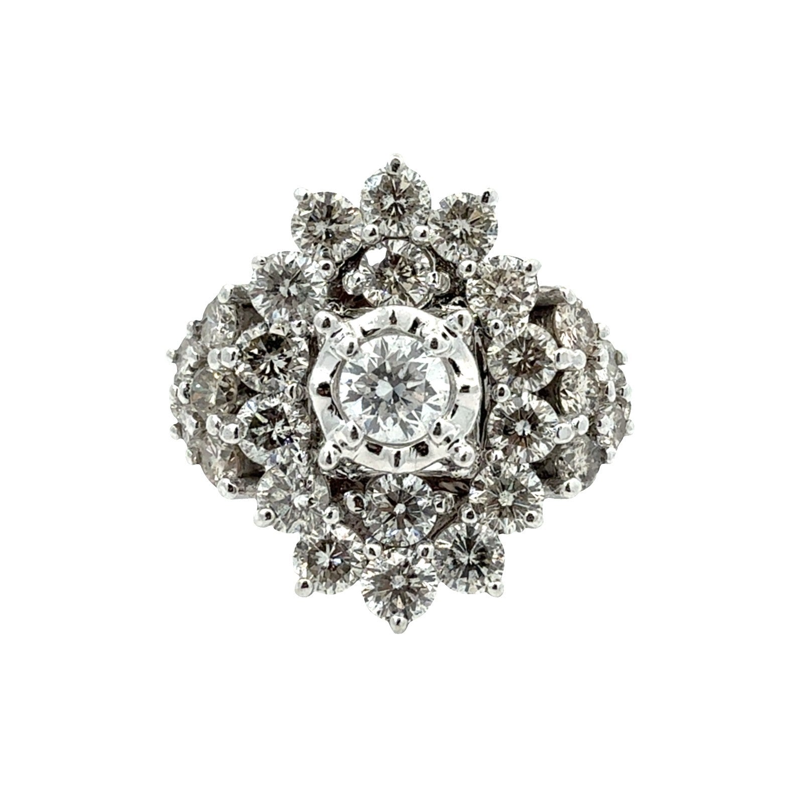 Vintage 14k White Gold 5.36ctw Diamond Floral Cluster Ring Size 7.50