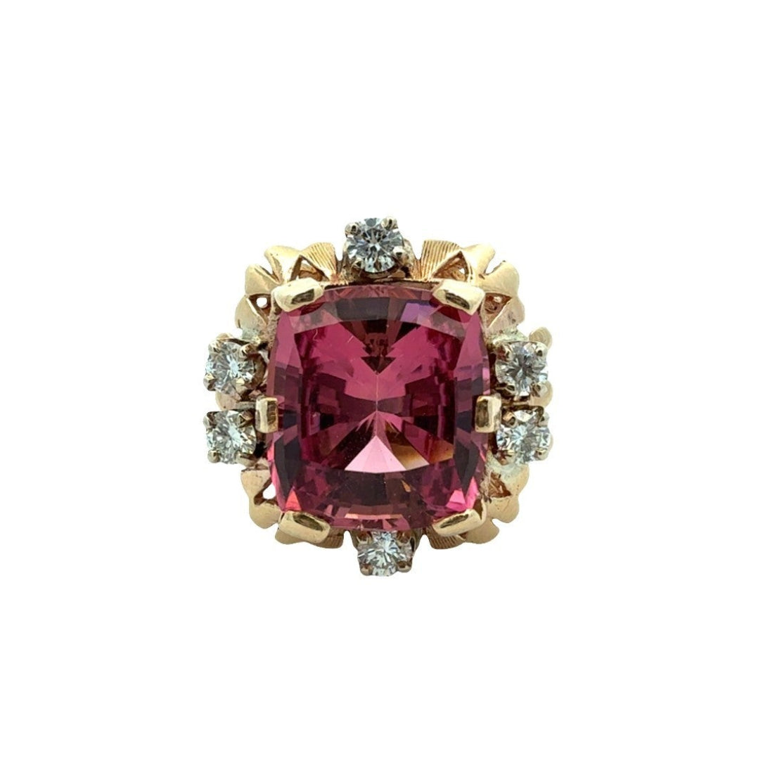 14k Stamped Yellow Gold Tourmaline and Diamond Cocktail Ring Size 60