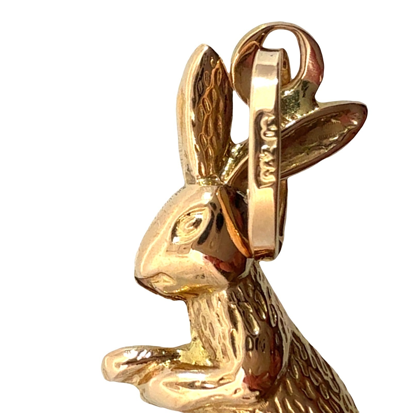 Vintage 18k Yellow Gold Textured Bunny Rabbit Pendant7