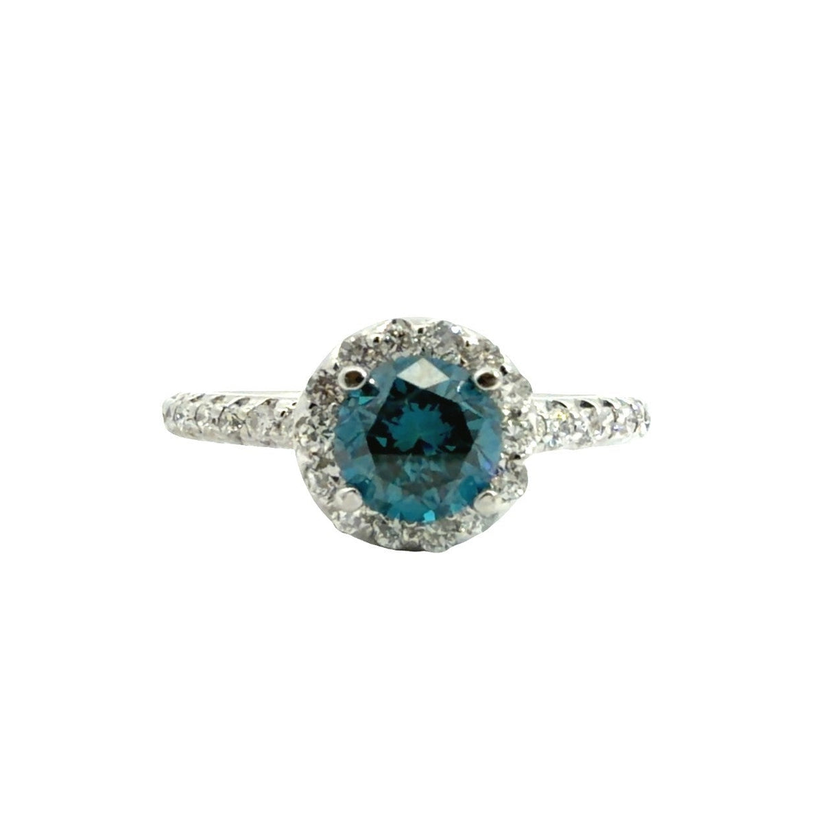 14k White Gold 1.09cttw Blue &amp; White Diamond Halo Engagement Ring Size 60