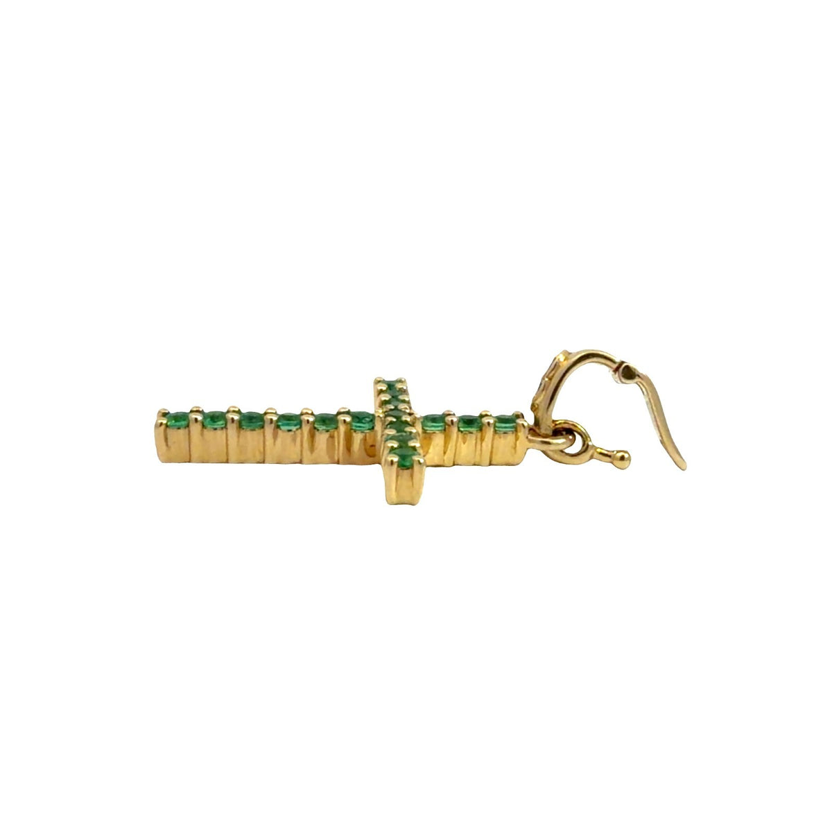 18k Yellow Gold Cross Pendant with 0.32ctw Emeralds and 0.01ctw2