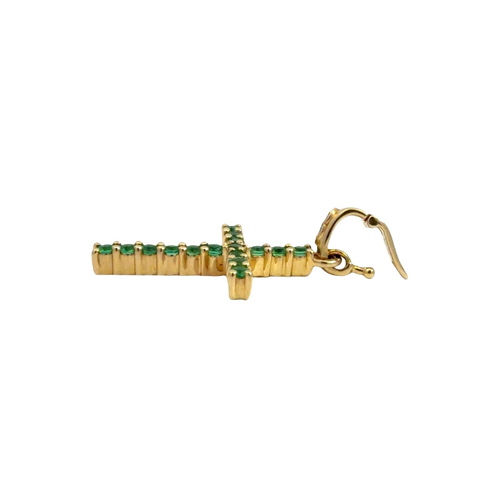 18k Yellow Gold Cross Pendant with 0.32ctw Emeralds and 0.01ctw2