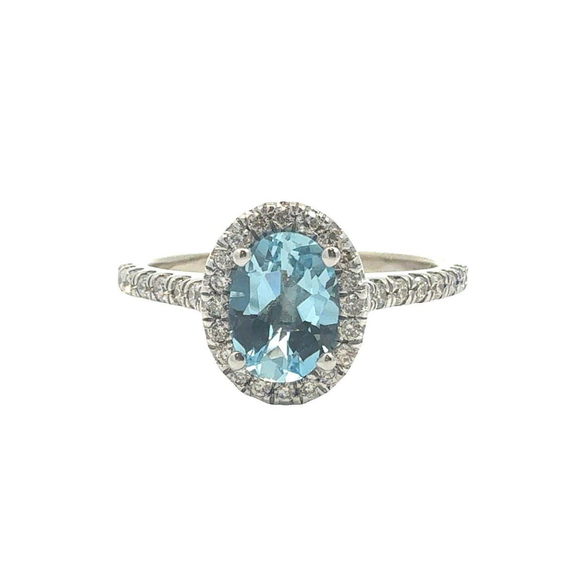 14k White Gold Stamped 0.31ctw Diamond & 0.61ctw Oval Aquamarine Ring4