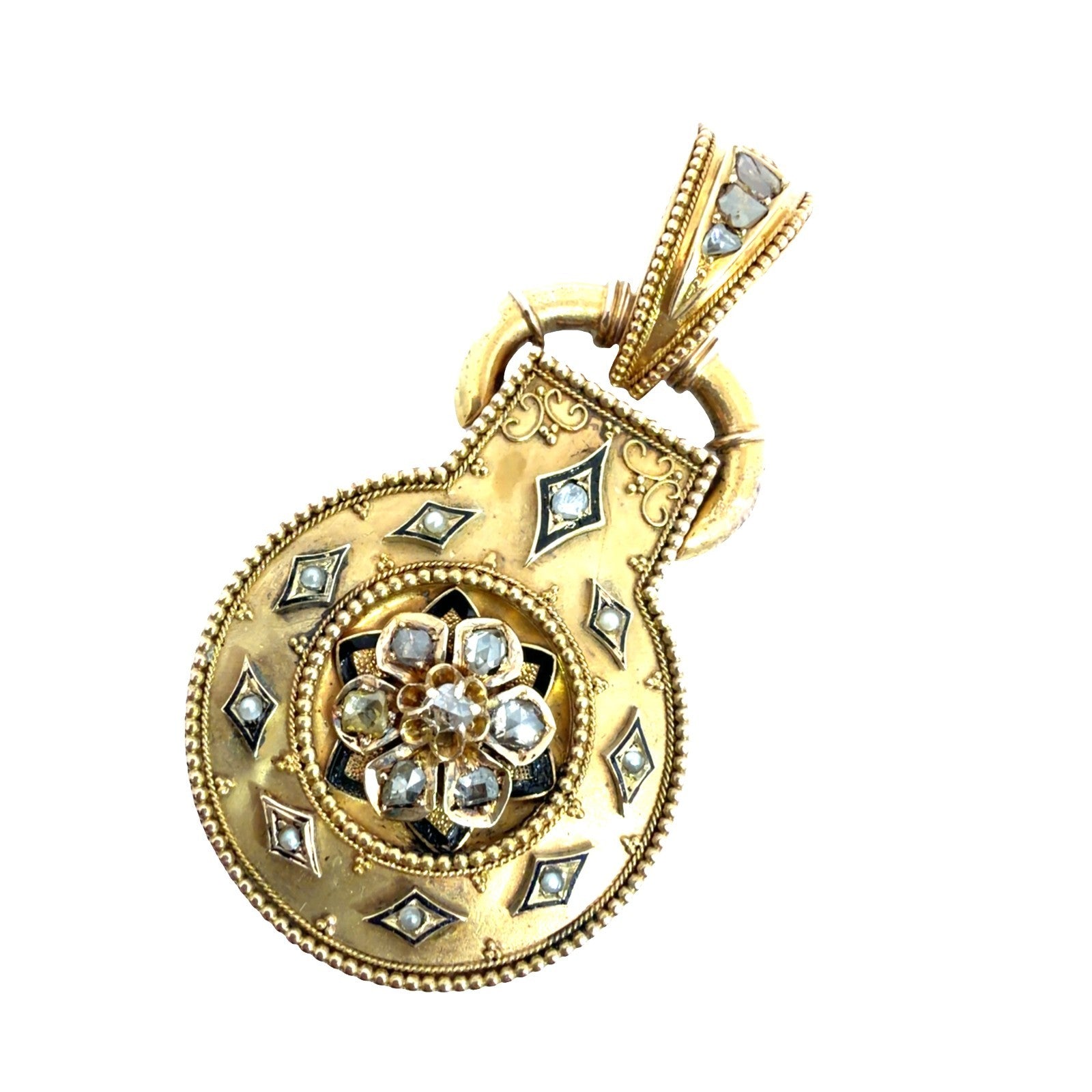 Antique Victorian 20k Yellow Gold 0.43ctw Rose Cut Diamond Locket Pendant0