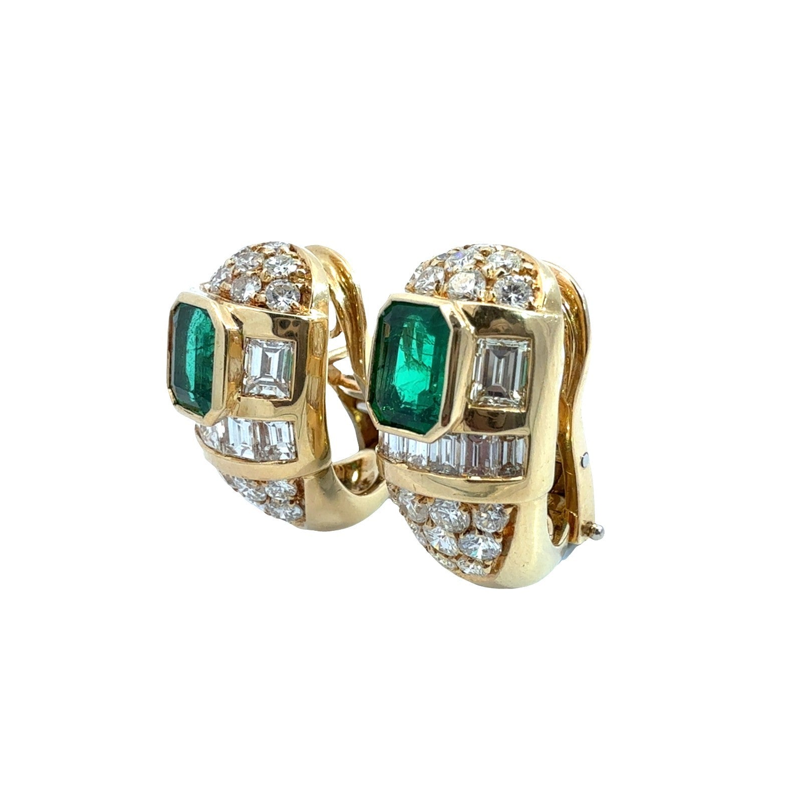 18k Yellow Gold 1.58cttw Emerald and 2.75cttw Diamond Domed Earrings1