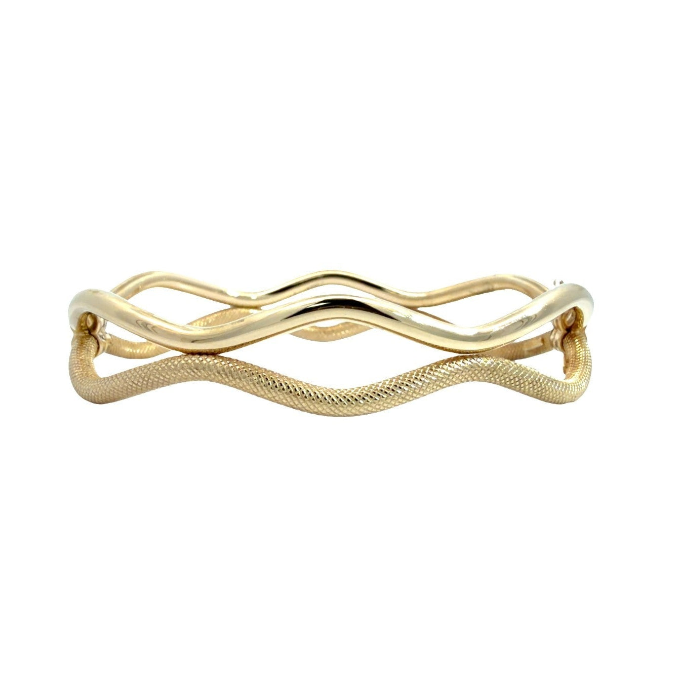 Estate 14k Yellow Gold Textured/Polished Double Wave Hinged Bangle0