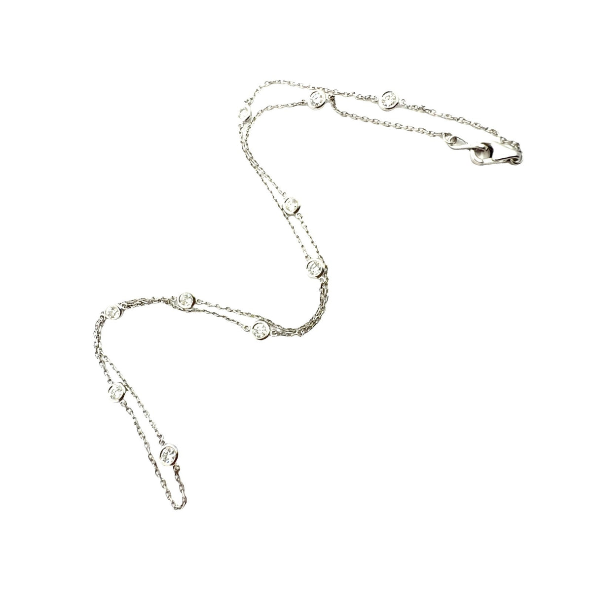 Estate 14k White Gold & 1.00cttw Bezel Diamond Station Necklace 18"1