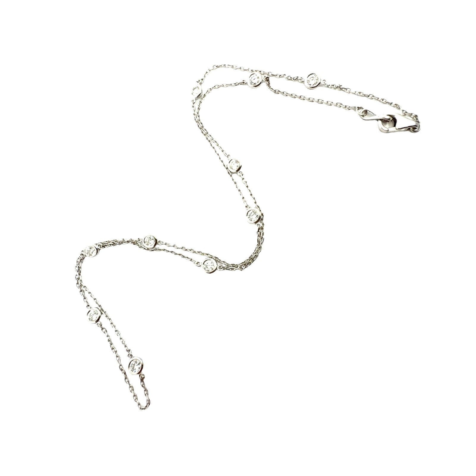 Estate 14k White Gold & 1.00cttw Bezel Diamond Station Necklace 18"1