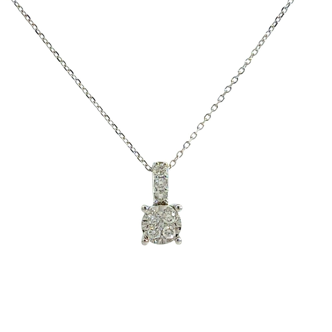 14k White Gold 0.19cttw Diamond Cluster Pendant Necklace0