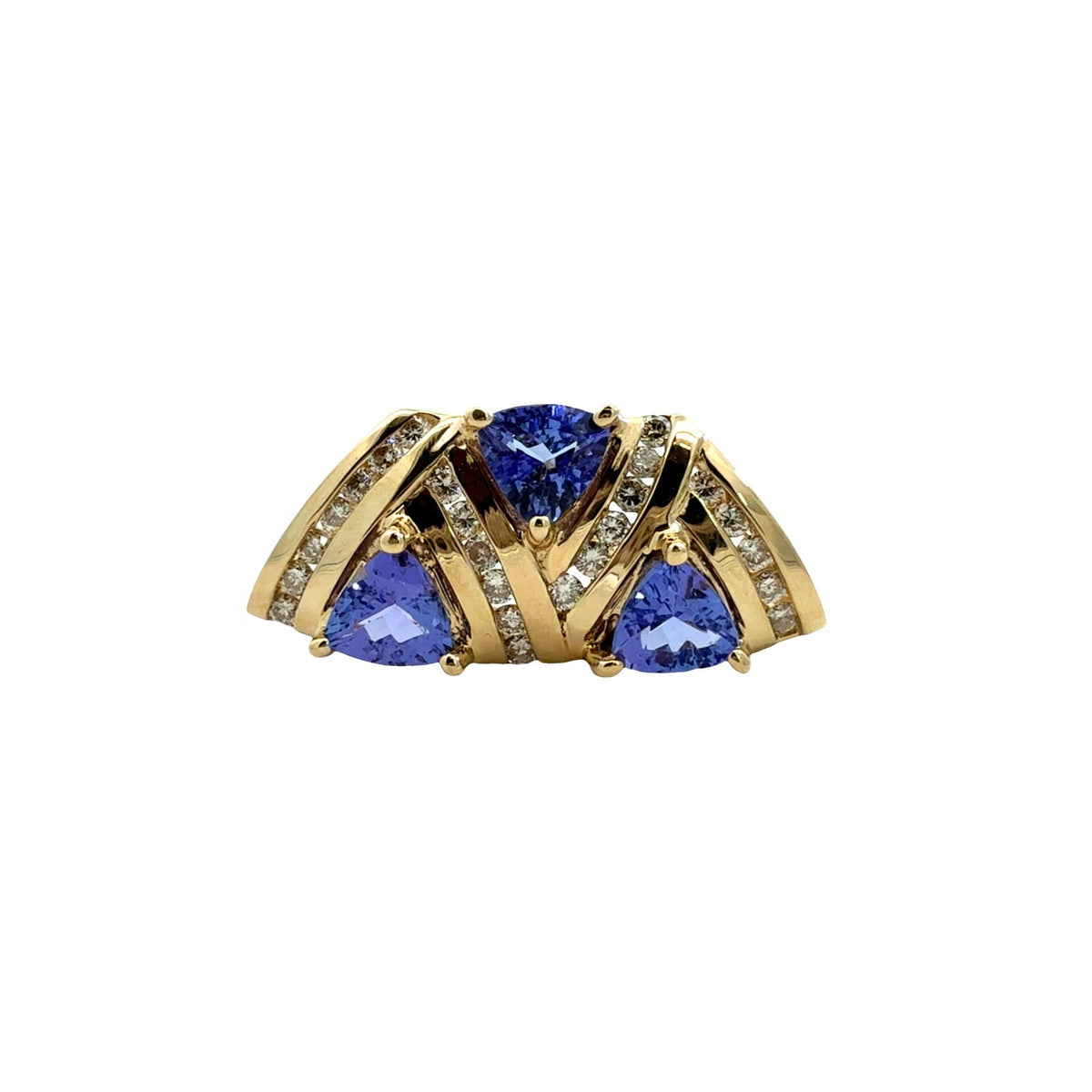 14k Yellow Gold 1.35cttw Tanzanite and 0.32cttw Diamond Geometric Slider Pendant0