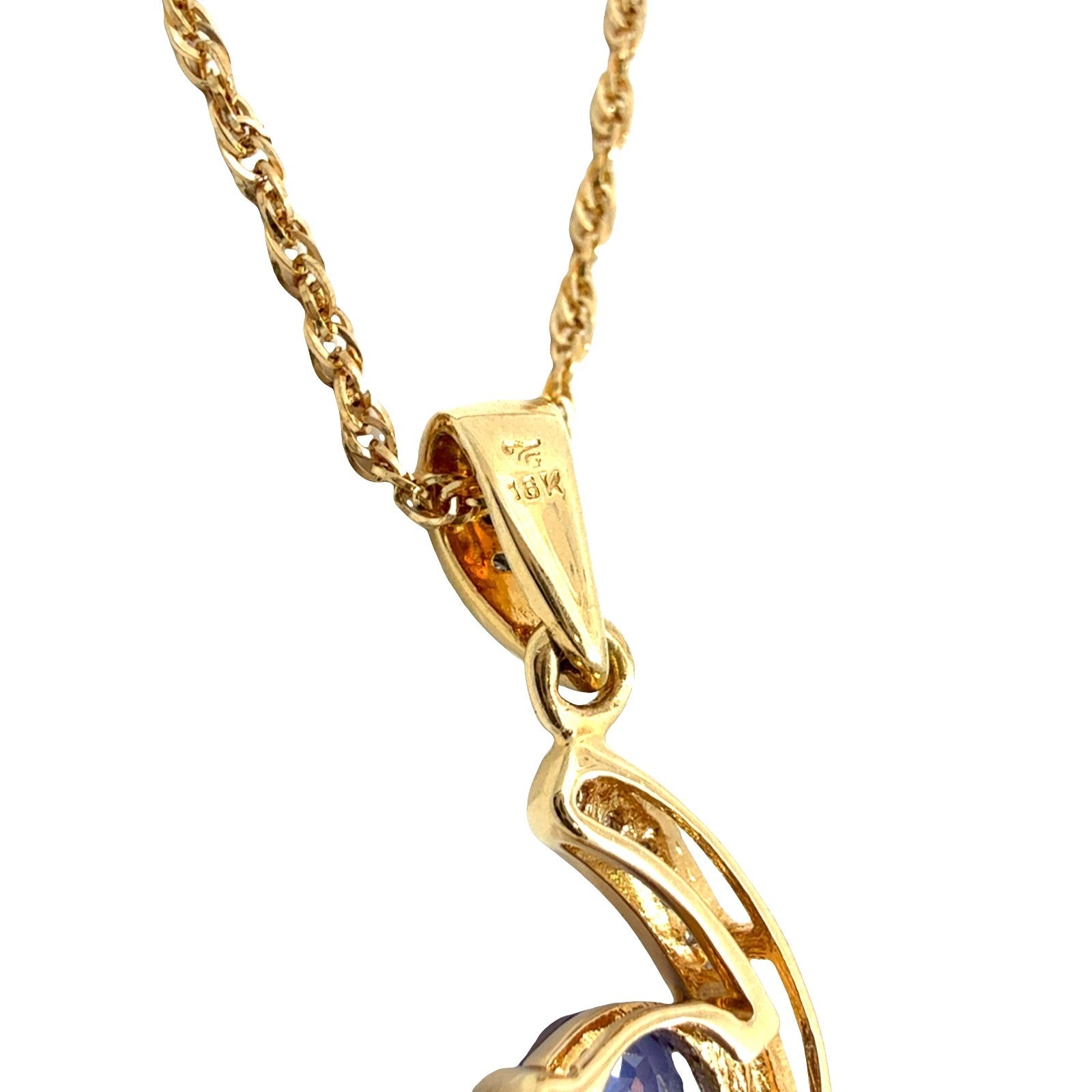 18k Yellow Gold 1.11tcw Tanzanite & 0.07cttw Diamond Swirl Pendant Necklace 16"5