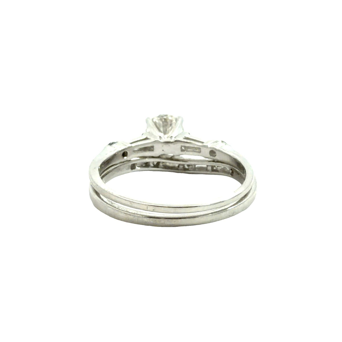 14k White Gold 1.20cttw IGI Round Brilliant & Baguette Diamond Bridal Set Size 73