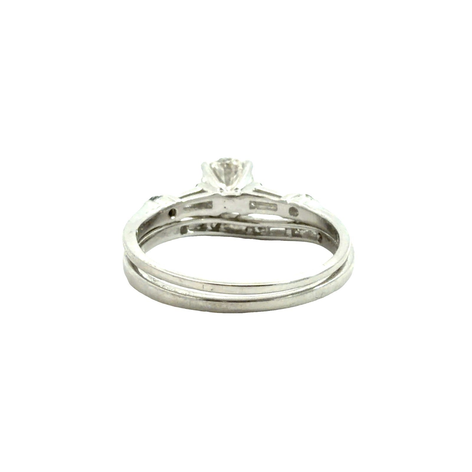 14k White Gold 1.20cttw IGI Round Brilliant & Baguette Diamond Bridal Set Size 73
