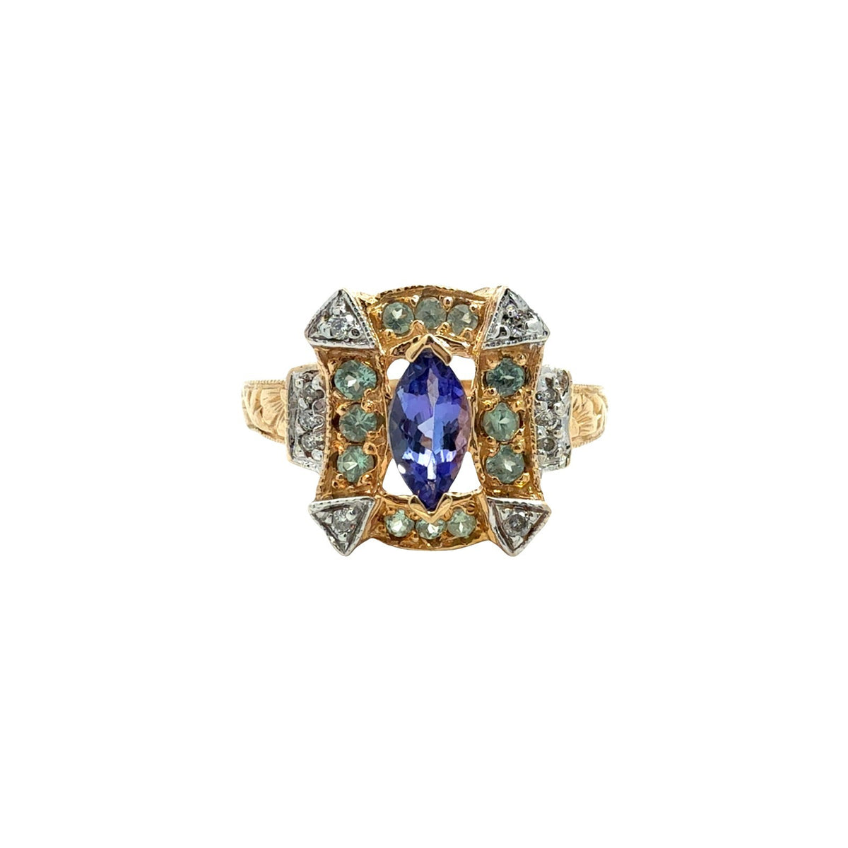 WB 14k Yellow Gold 0.43cttw Diamond 0.30cttw Chrysoberyl 0.47tcw Tanzanite Ring0