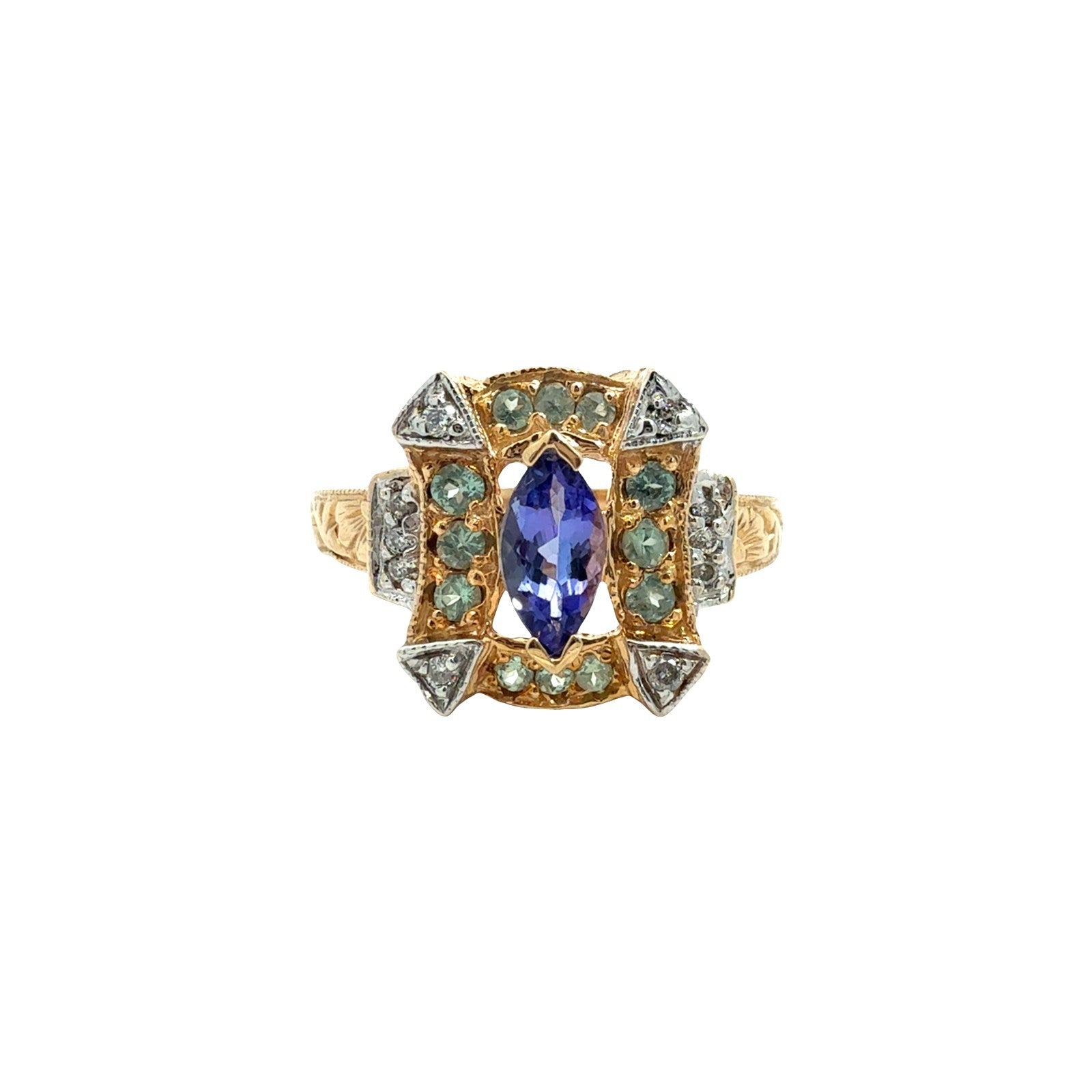 WB 14k Yellow Gold 0.43cttw Diamond 0.30cttw Chrysoberyl 0.47tcw Tanzanite Ring0