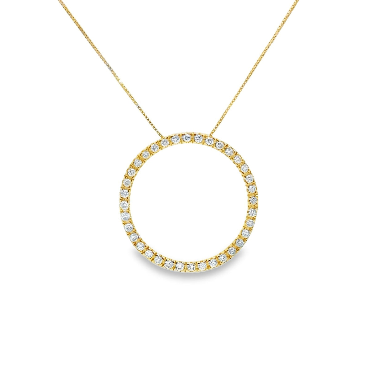 14k Yellow Gold 0.50ctw Diamond Circle Pendant Necklace0