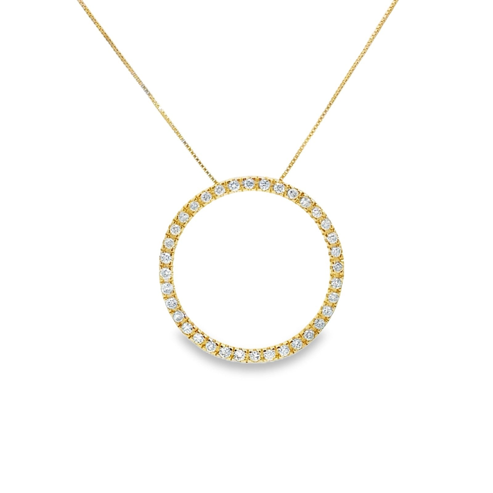 14k Yellow Gold 0.50ctw Diamond Circle Pendant Necklace0