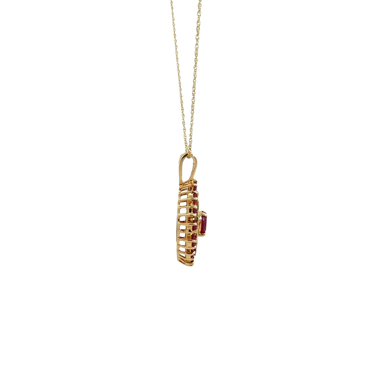 Vintage 14k Yellow Gold 1.83cttw Ruby Openwork Pendant Necklace 18" 3