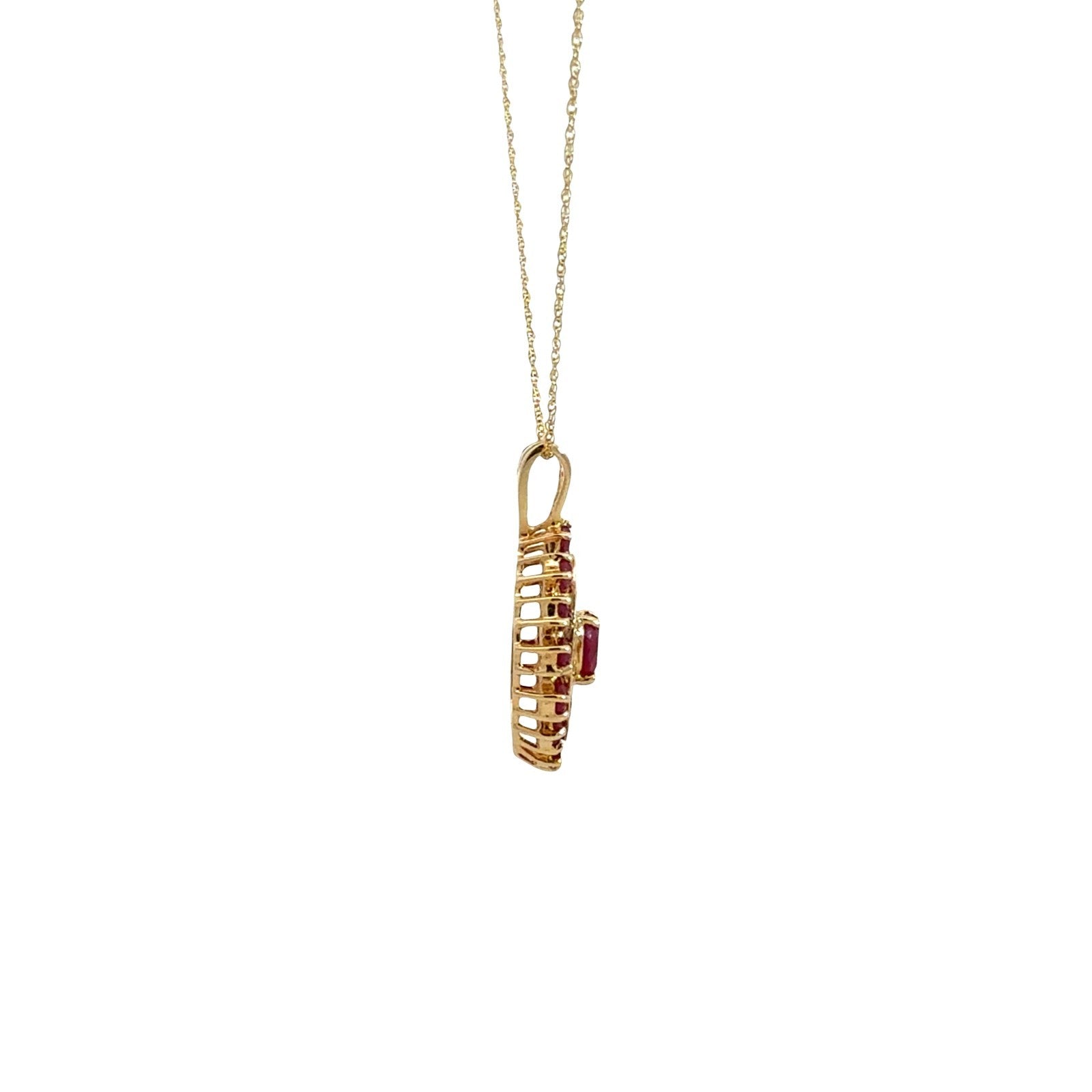 Vintage 14k Yellow Gold 1.83cttw Ruby Openwork Pendant Necklace 18" 3