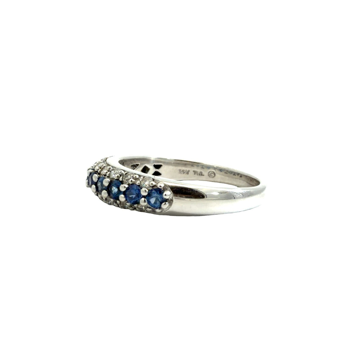 14k White Gold 0.55cttw Sapphire & 0.25cttw Diamond Band Ring Size 73