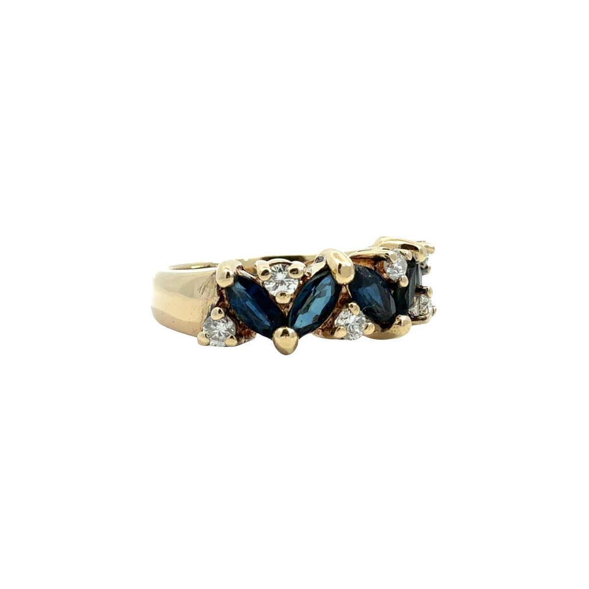 14k Yellow Gold Marquise 0.86cttw Blue Sapphire and 0.26cttw Diamond Ring Size 51