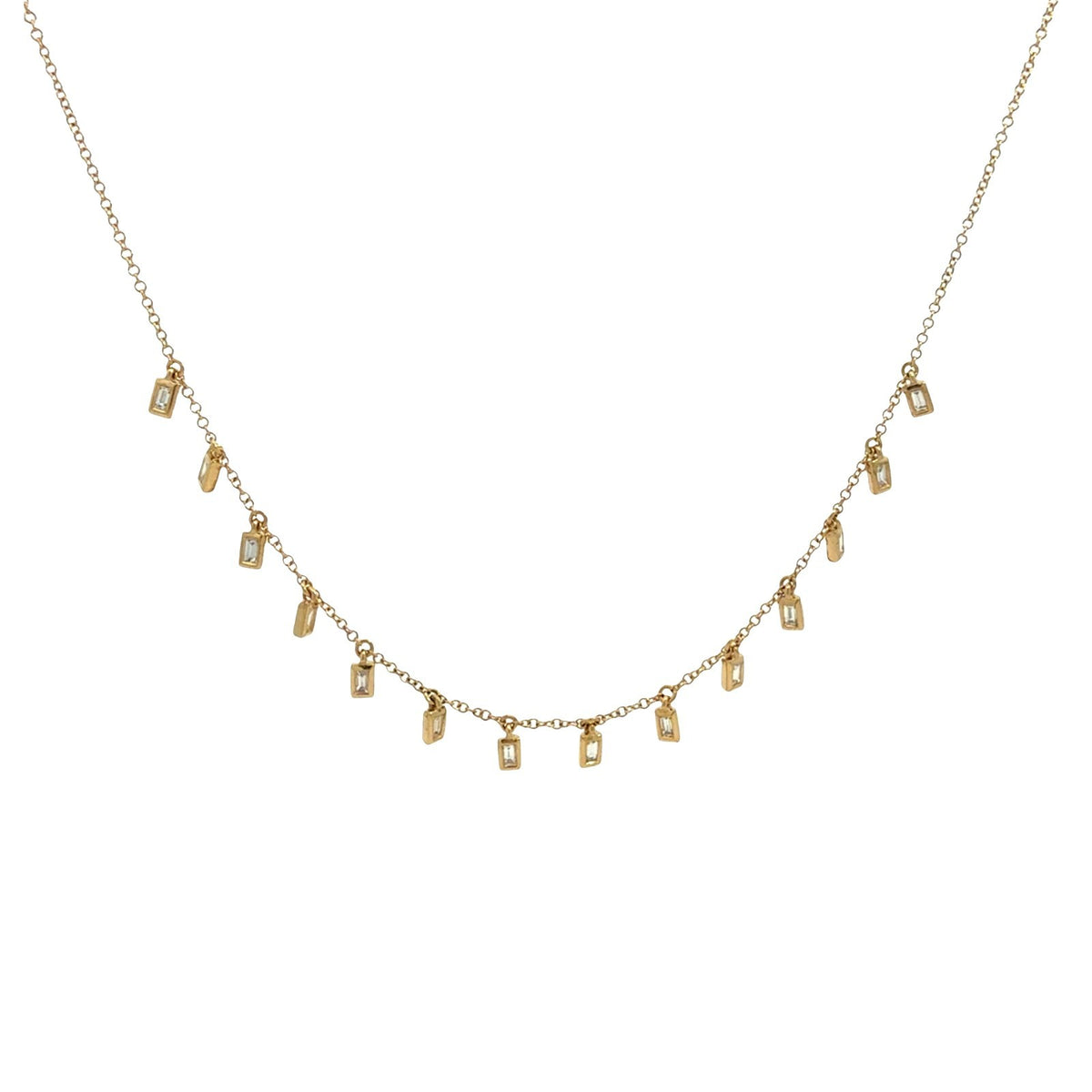 14k Yellow Gold Baguette 0.42cttw Diamond Cascade Charm Necklace 18"0
