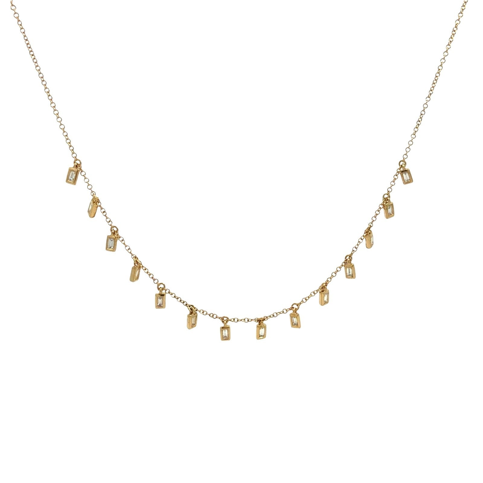 14k Yellow Gold Baguette 0.42cttw Diamond Cascade Charm Necklace 18"0