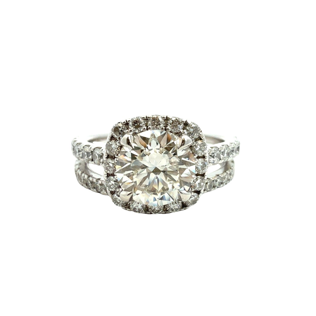 14k White Gold Lab-Grown 2.36cttw(1.41tcw) Round Diamond Cushion Halo Bridal Set0