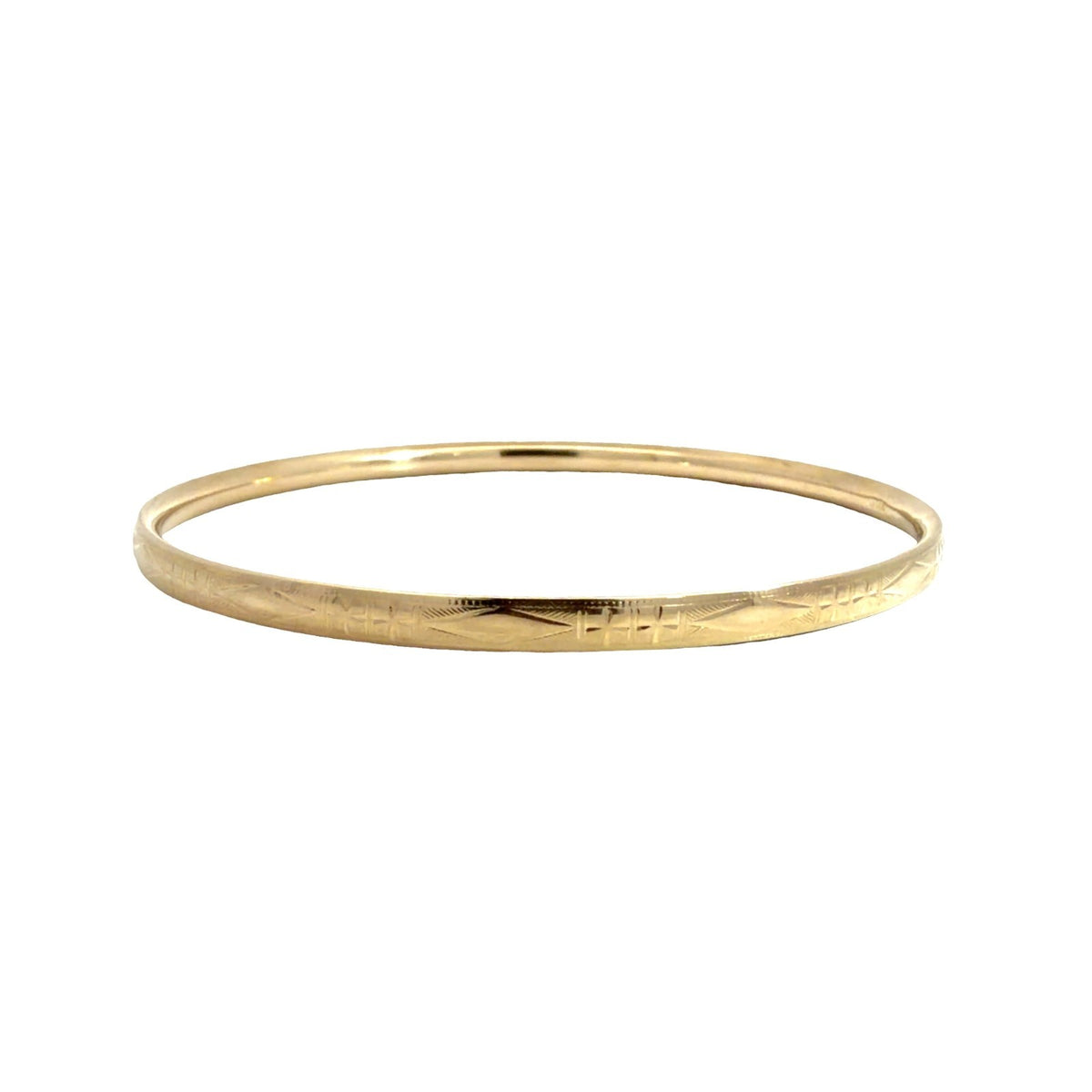 Vintage 14k Yellow Gold Etched Diamond Pattern Bangle Bracelet 8"3