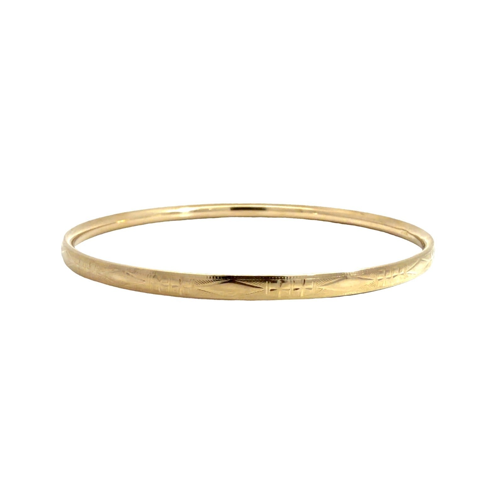 Vintage 14k Yellow Gold Etched Diamond Pattern Bangle Bracelet 8"3