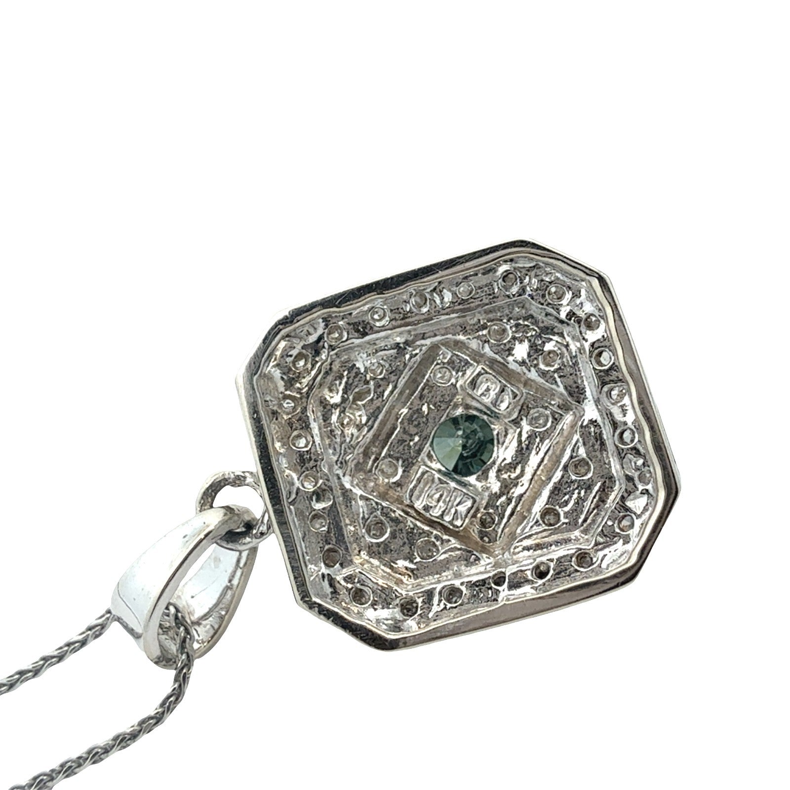 Vintage 14k White Gold 0.31tcw Blue Diamond Geometric Pendant Necklace5