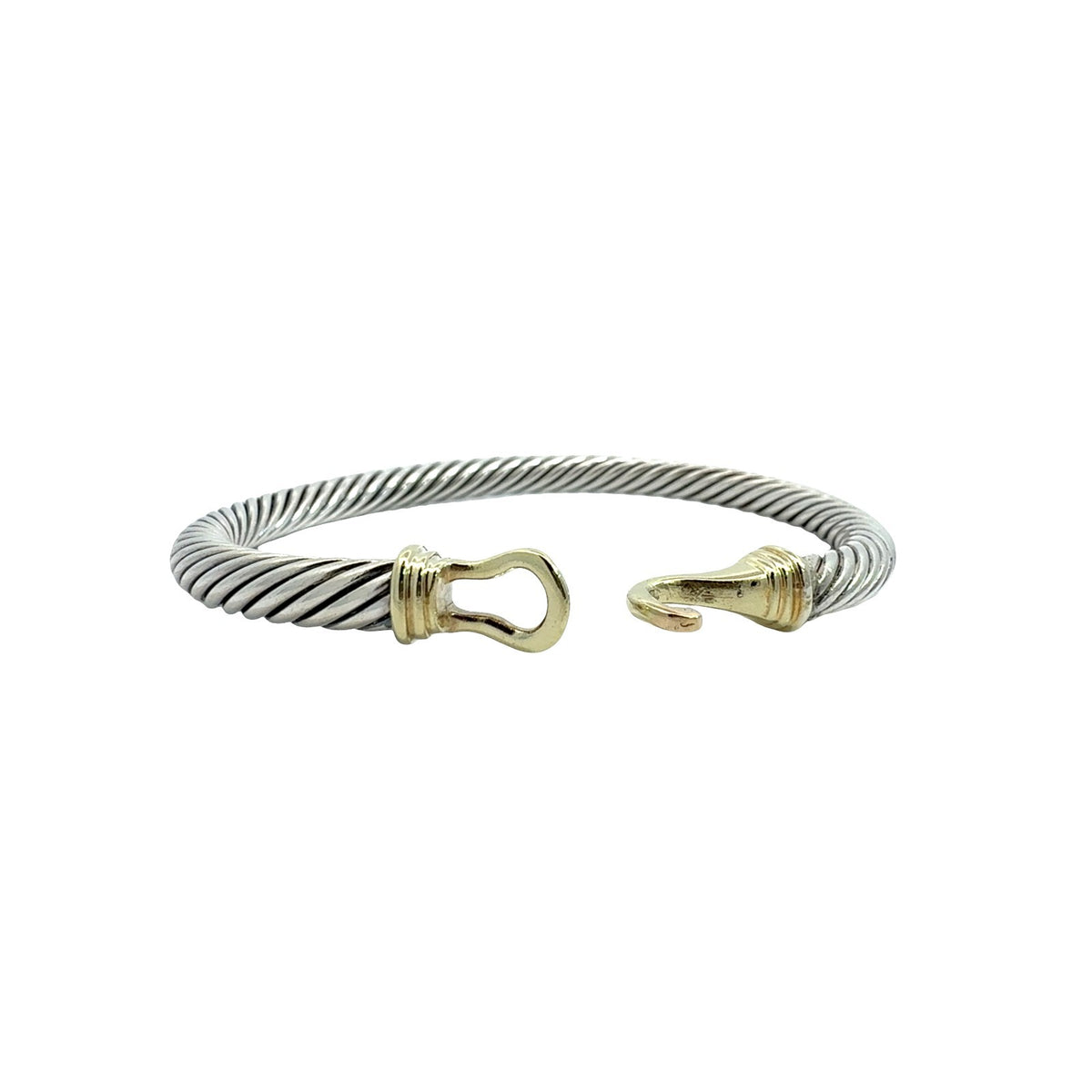 David Yurman Sterling Silver Two-Tone Twisted Cable Bangle with Gold Clasp5