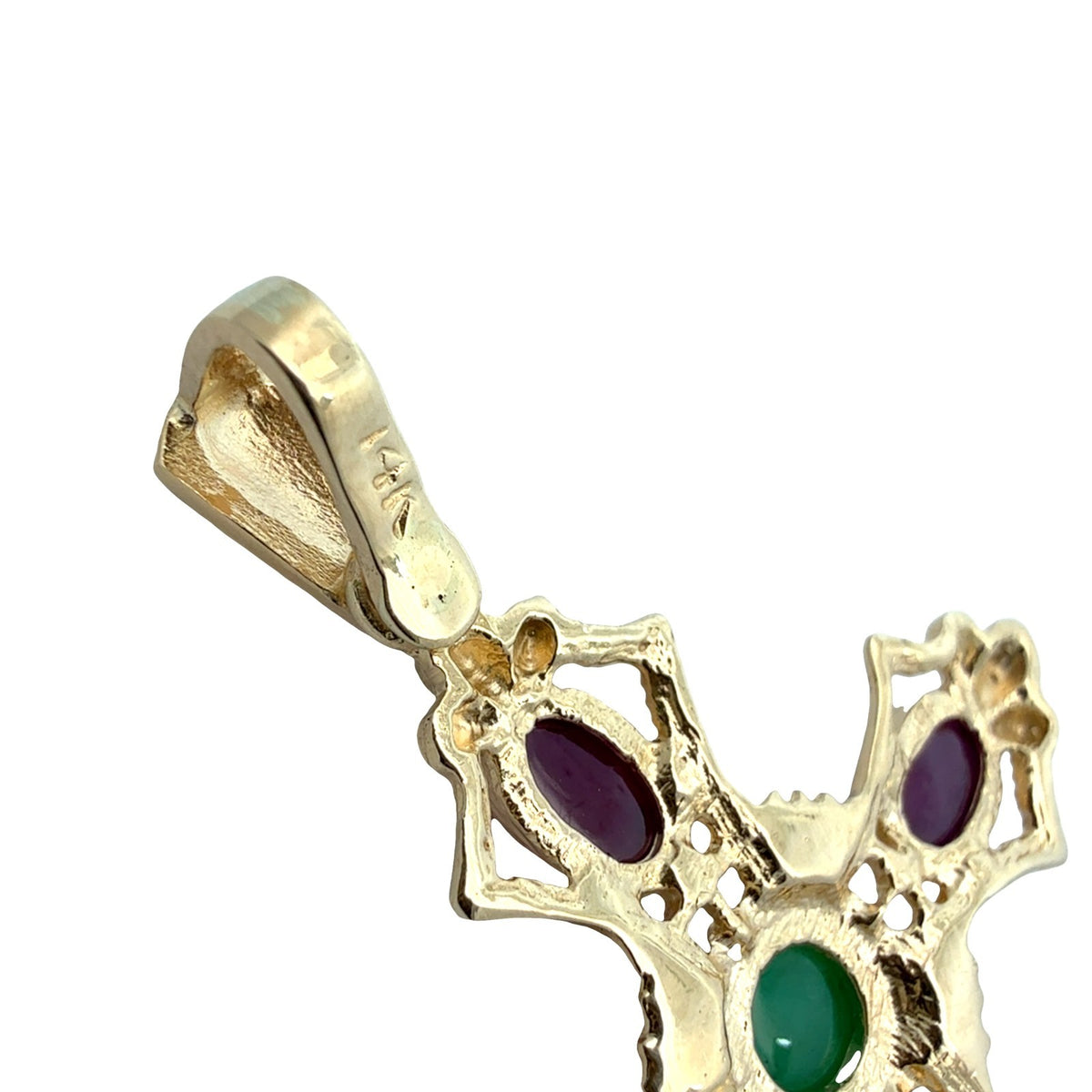 Vintage 14k Yellow Gold 0.20tcw Emerald and 1.89cttw Ruby Openwork Cross Pendant6