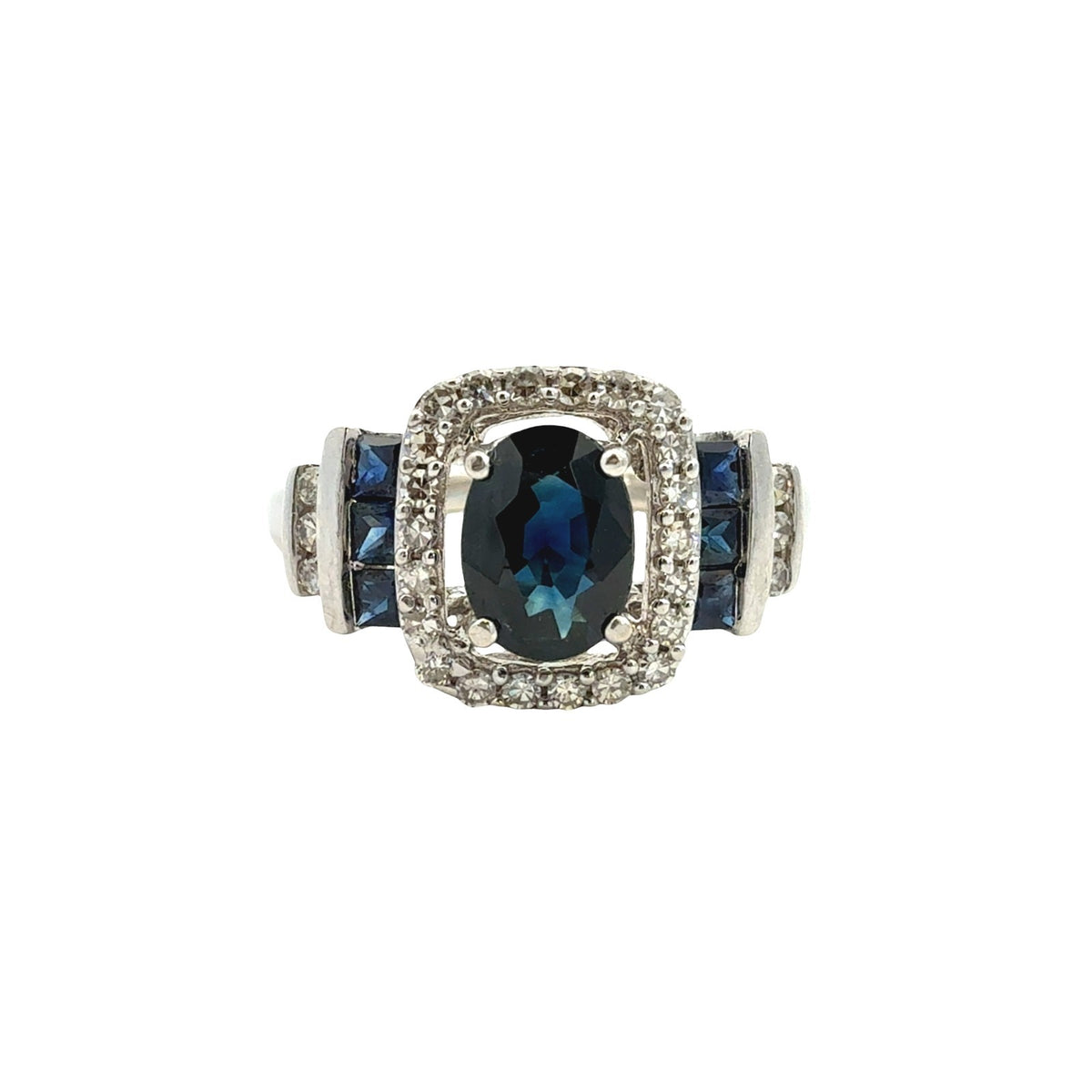 14k White Gold 0.87cttw Sapphire and 0.21cttw Diamond Halo Cocktail Ring0