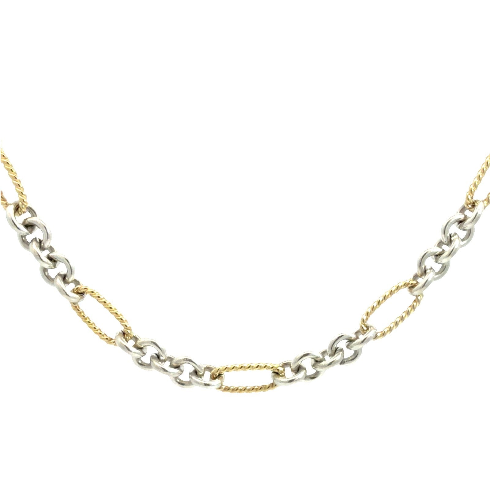 David Yurman Sterling Silver 18k Yellow Gold Figaro Link Toggle Necklace 17"0